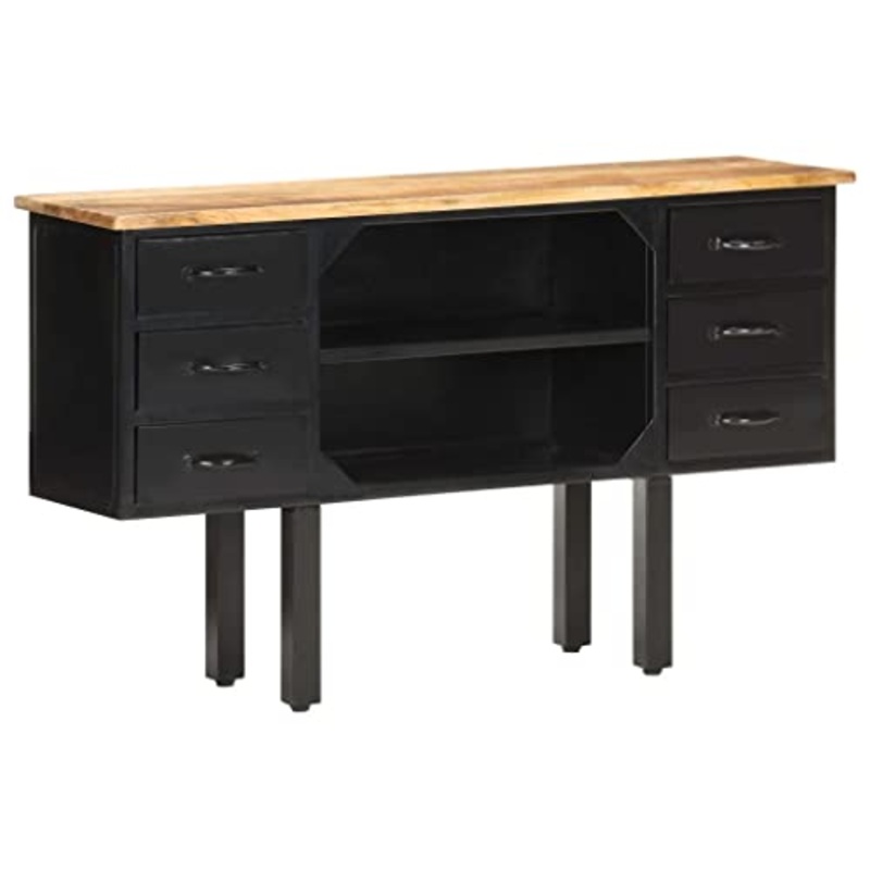 vidaXL Credenza 110x30x65 cm in Massello di Mango Grezzo e Acciaio