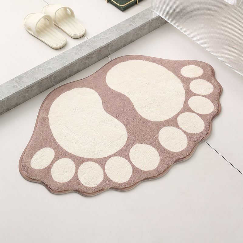 2 Pcs Brown And White Foot-Shaped Plush Bath Mat – Non-Slip Absorbent Bathroom Rug for Bedroom and Doorway (50x80cm)