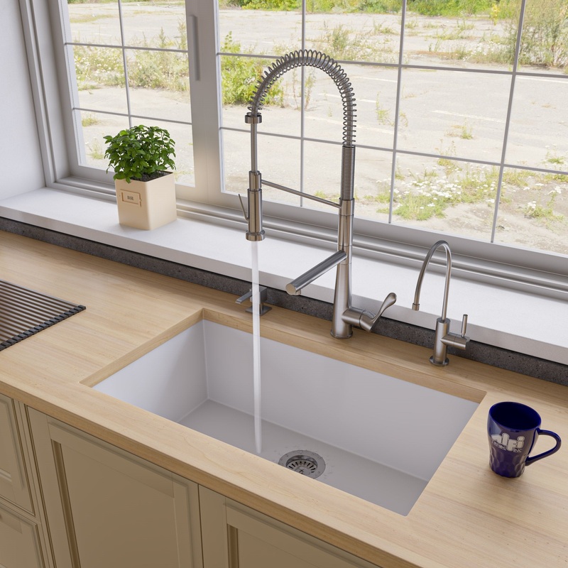 ALFI brand AB3322UM-W White 33″ Single Bowl Undermount Granite Composite Kitchen Sink
