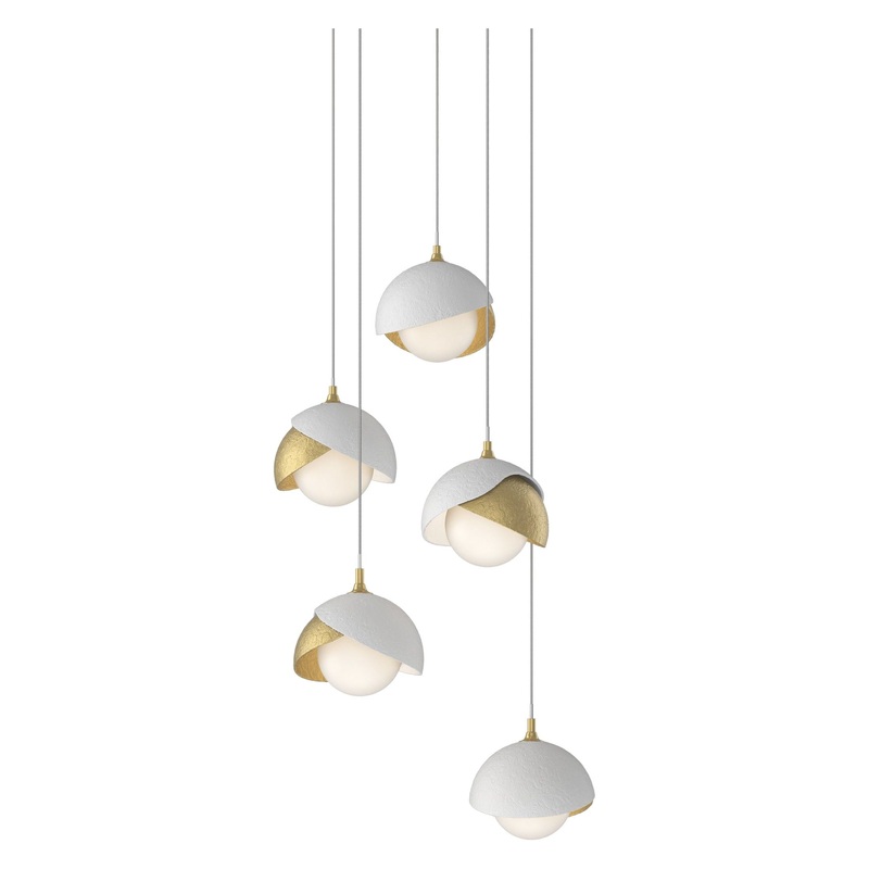 Brooklyn 5-Light Double Shade Pendant Modern Brass White