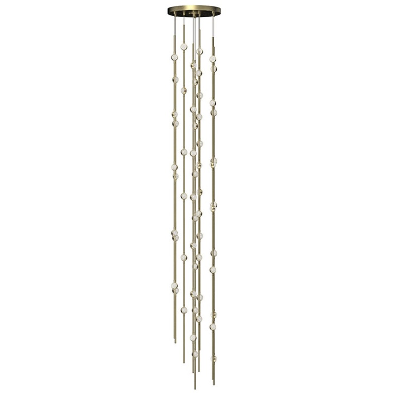 Constellation Andromeda Tall 12″ Round LED Pendant Satin Brass with Clear Faceted Acrylic 3000K 10′ Adjustable Cord