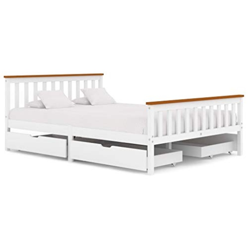 FAMIROSA Giroletto con 4 Cassetti Bianco in Massello di Pino 140×200 cm-0438