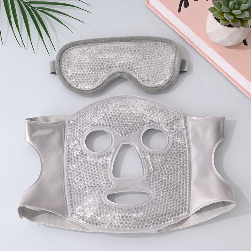 Grey Reusable Cooling Gel Bead Face Mask and Eye Mask Set – Soothing Therapy for Puffy Eyes, Headaches and Facial Relaxation