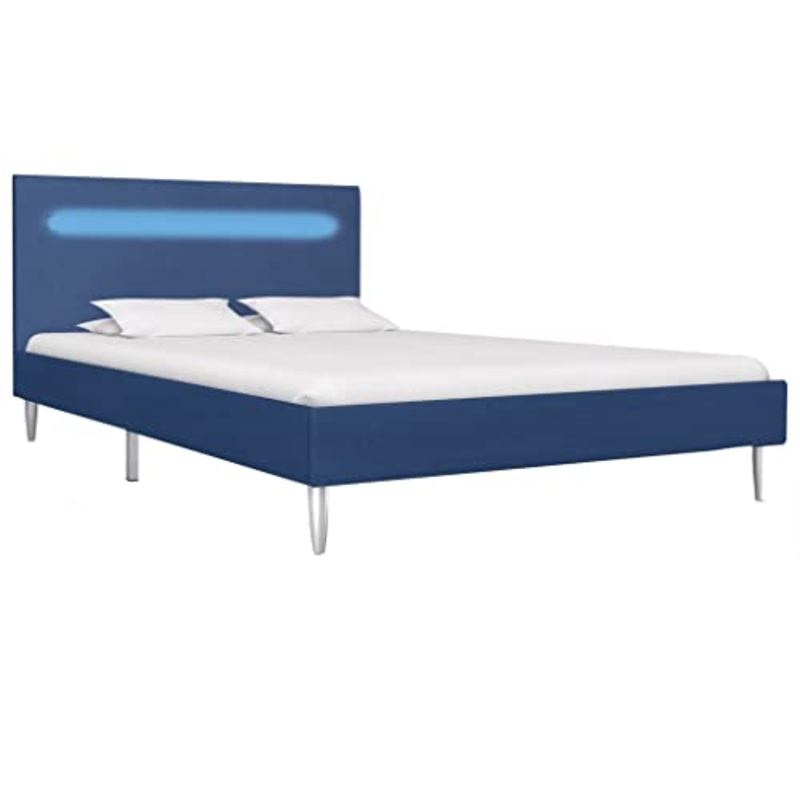 vidaXL Giroletto con Luci LED Imbottito Classico Elegante Telaio Letto Struttura in Ferro Verniciato Testata in MDF Blu in Tessuto 120×200 cm