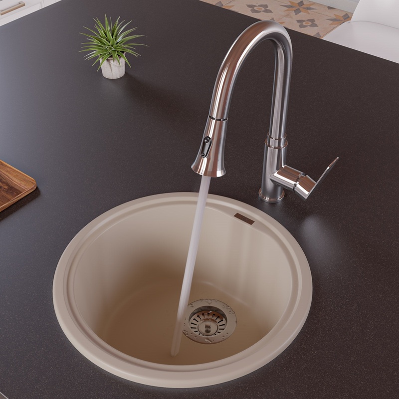 ALFI brand AB1717DI-B Biscuit 17″ Drop-In Round Granite Composite Kitchen Prep Sink