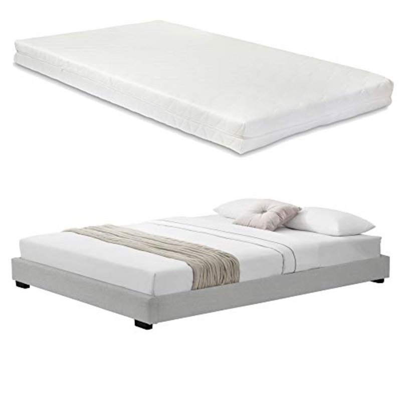 Corium Struttura Letto Imbottito con Materasso a Schiuma Fredda 140 x 200 cm Letto 1 Piazza e Mezza con Rivestimento in Similpelle con Materasso Anallergico – Bianco