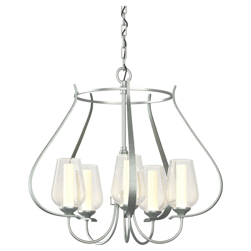 Flora 5-Arm Chandelier Vintage Platinum Seeded Glass with Opal Diffuser (ZS)
