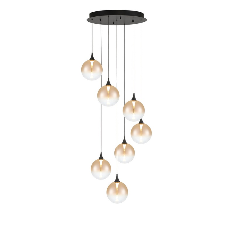 Iissa 7-Light 21″ Chandelier Black Amber Glass