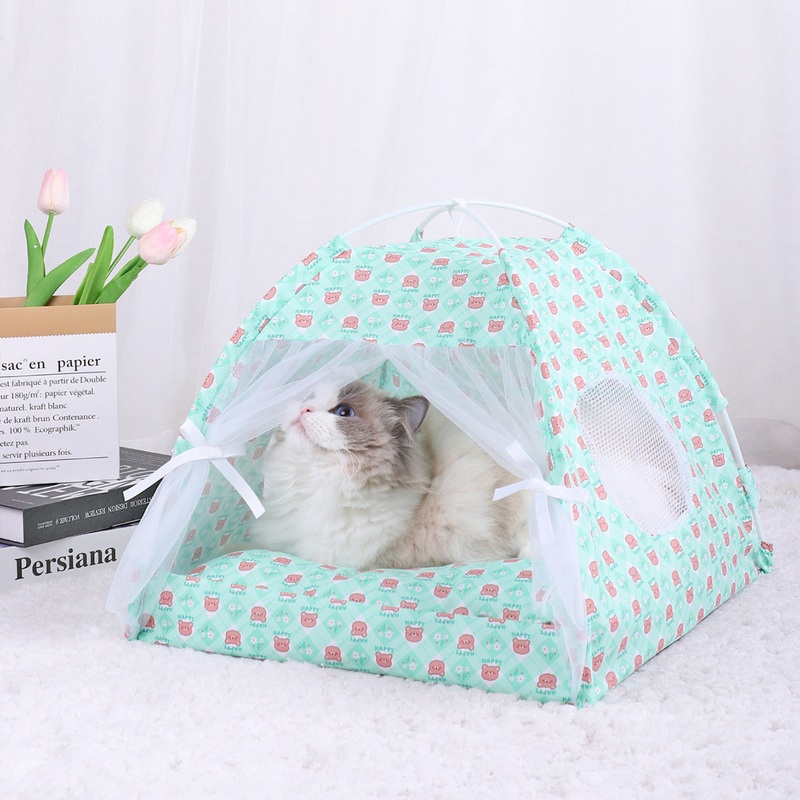 L 50*50CM 15 Catties Within The Pet Green Bear Cooling Summer Pet Tent – Portable Foldable Breathable Outdoor Cat House Shelter
