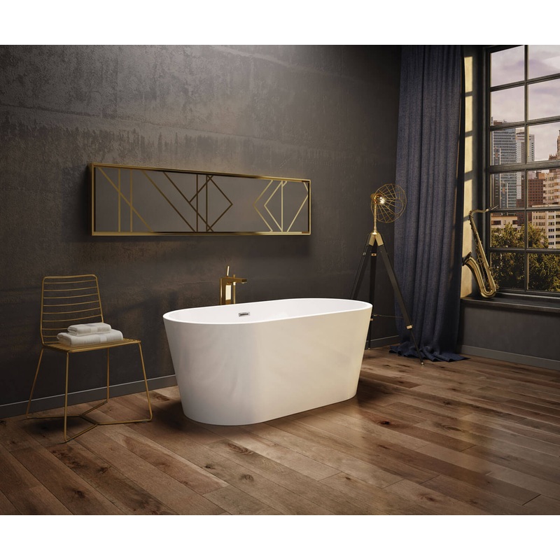 MAAX 106384-000-001-000 Louie 5829 Acrylic Freestanding Center Drain Bathtub in White with White Skirt