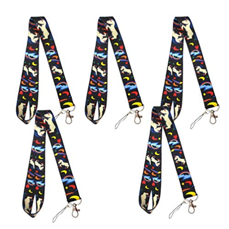 NUOBESTY Unicorno Cordino Cordino Carta D’identit Cordino Cinturini per Cellulare Portachiavi Collo Appeso Cinghia Fotocamera Ventaglio Catena per Donna Uomo 5 Pezzi Nero
