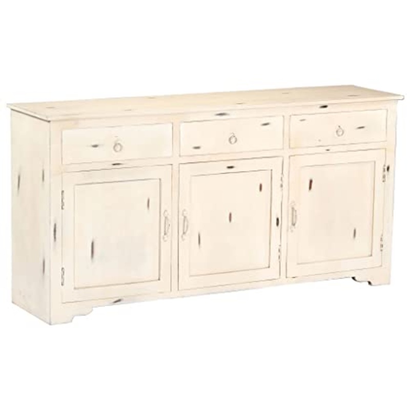 vidaXL Credenza Massiccia con 3 Vani Chiusi 3 Cassetti Stile Anticato Resistente Robusta Buffet Madia Mobile da Cucina Bianca Legno Massello di Mango