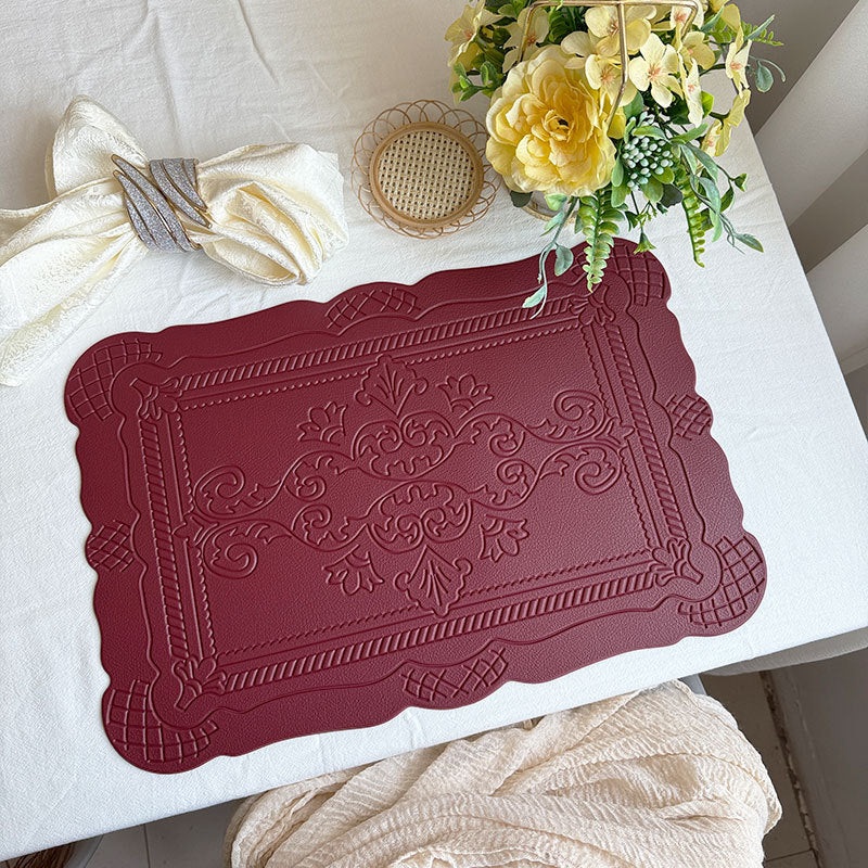 4 pcs Decorative Faux Leather Placemats – Unique Shape, Beautiful Packaging (Red)