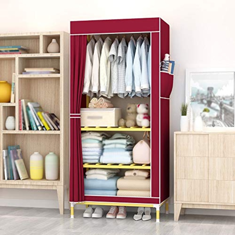 Armadio Singolo in Legno Massello, Armadio per Bambini Assemblato per La Casa, Armadio per Riporre Gli Indumenti, Guardaroba in Tela, Resistente