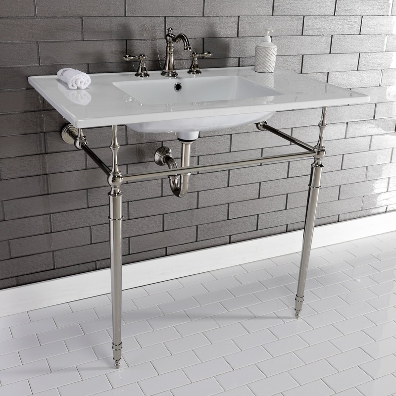 Edwardian KVPB37227W8PN 37-Inch Ceramic Console Sink Set, White/Polished Nickel