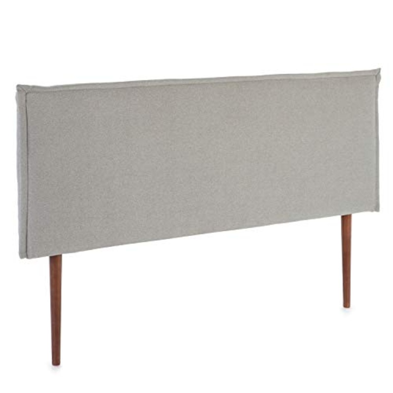 marcKonfort Testiera Rivestita in Tela Berlin 160×100 cm, capitonn in Tela Color Grigio, Gambe di Legno Color Noce