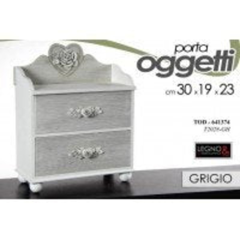 Mobile Comodino Shabby Chic Provenzale Portagioie Grigio 30x19x23 Cm