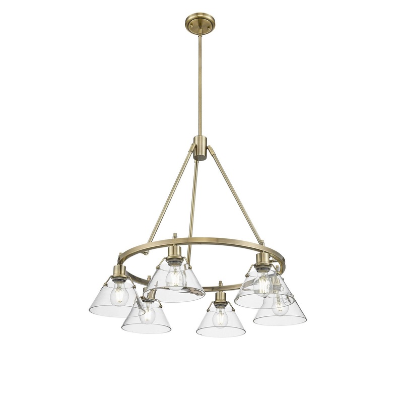 Six Light Chandelier from the Orwell Collection in Aged Brass Finish by Golden