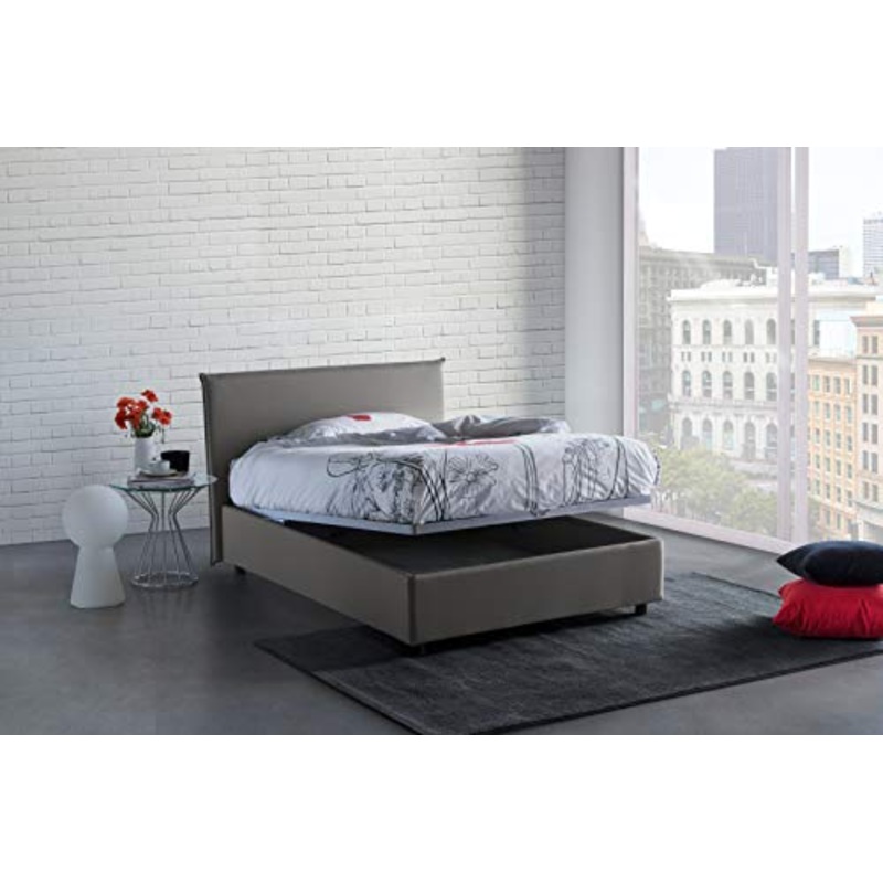 Talamo Italia Letto contenitore Una piazza e mezza Anna, Made in Italy, Letto con rivestimento in tessuto, Apertura frontale, adatto per materasso cm 120×190, Grigio