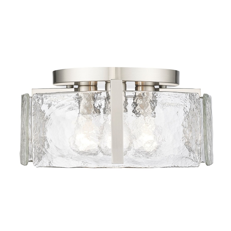 Aenon 3-Light Flush Mount in Pewter with Hammered Water Glass