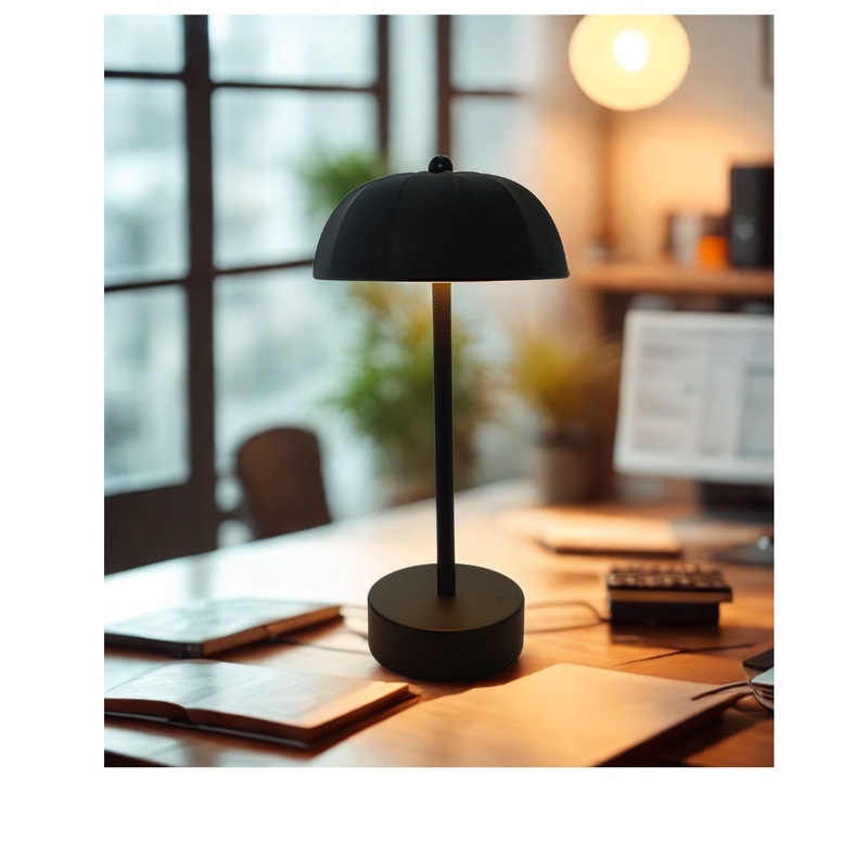 Black Chic Mushroom LED Table Lamp – Rechargeable Cordless Touch Control 3-Color Adjustable Light for Bedroom Living Room Decor