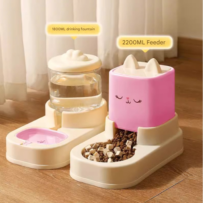 Pink Automatic Pet Feeder and Water Dispenser Set – Large Capacity Gravity Food & Water Combo for Cats & Dogs
