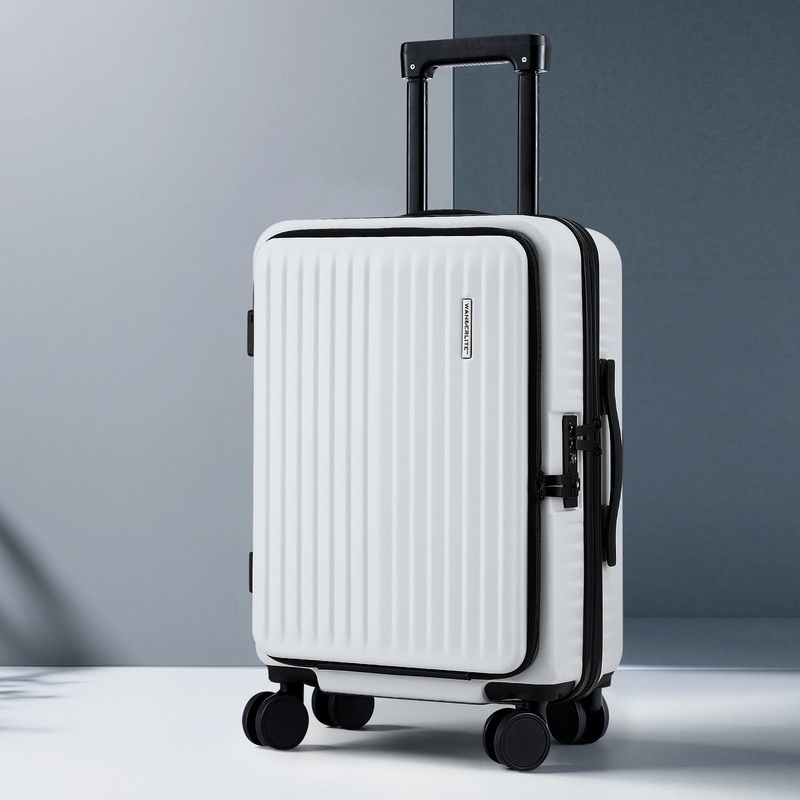 Wanderlite 20″ Luggage Suitcase Front Pocket Travel Carry On Dual TSA White