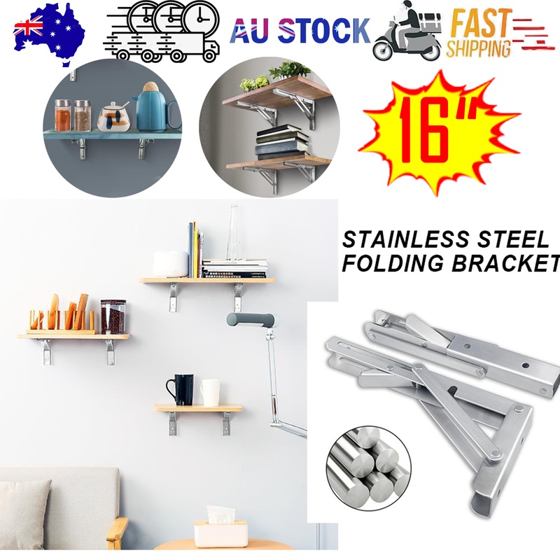 16″Stainless Steel Folding Table Bracket Shelf Bench 200kg Load Heavy Duty