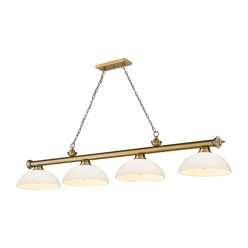 Cordon 4-Light Billiard Rubbed Brass Dome Matte Opal Glass