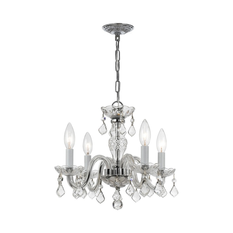 Crystorama 1064-CH-CL-SAQ Traditional Crystal Four Light Mini Chandelier Polished Chrome