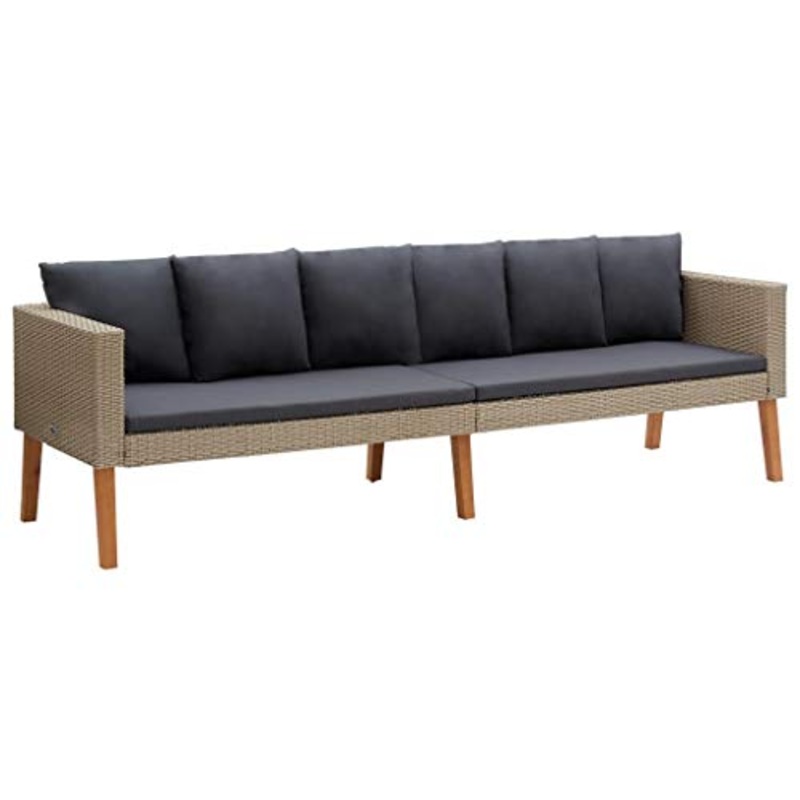 Divano da giardino a 3 posti con cuscini in polyrattan, beige