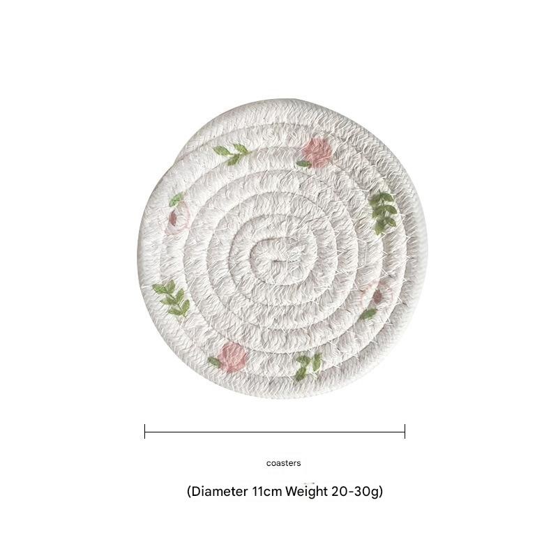 (Peach) Cotton Rope Woven Placemats – Set of 5, 11cm Diameter Heat Resistant Kitchen Decor