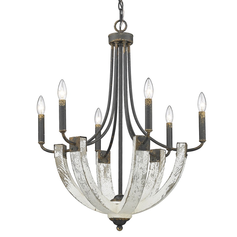 Six Light Chandelier from the Elwood Collection in Antique Black Iron Finish by Golden