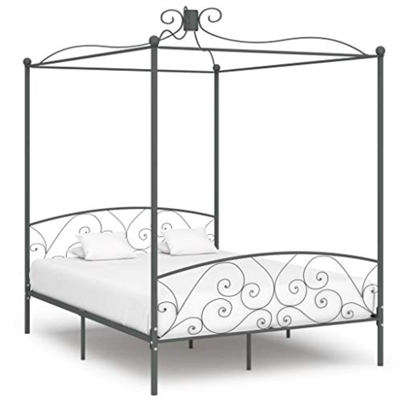 SKM Letto a Baldacchino Grigio in Metallo 160×200 cm (29.8kg)
