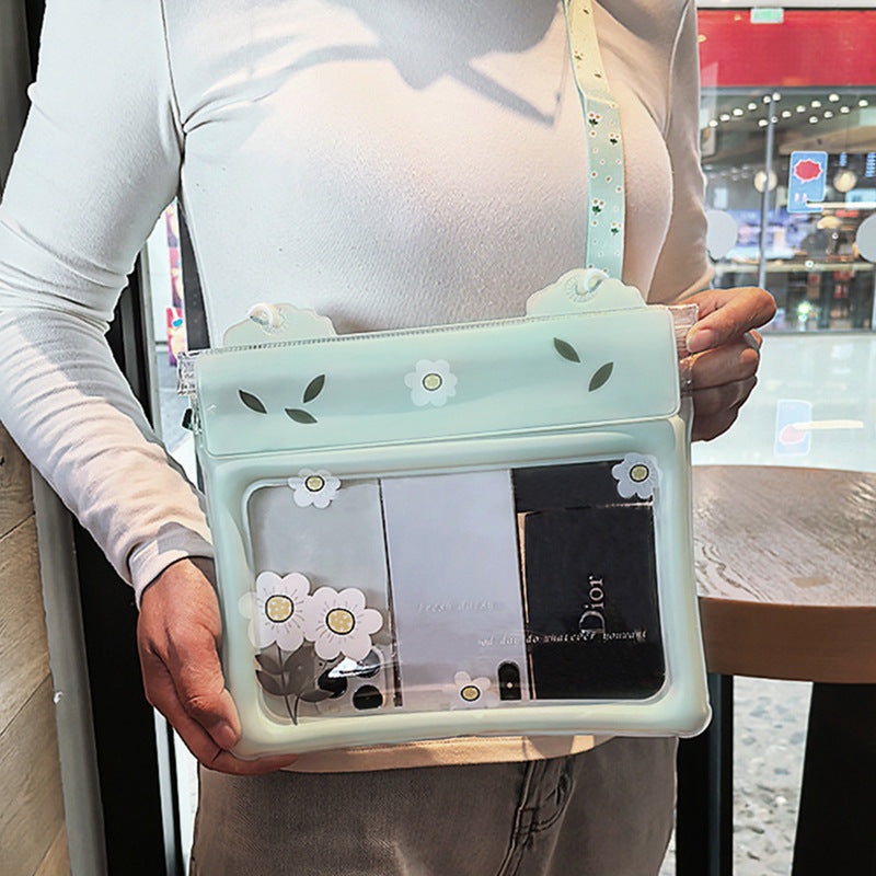 2 Pcs White Flower Pattern On Light Green background Cute Floating Waterproof Pouch – Touch-Sensitive Screen & Adjustable Strap