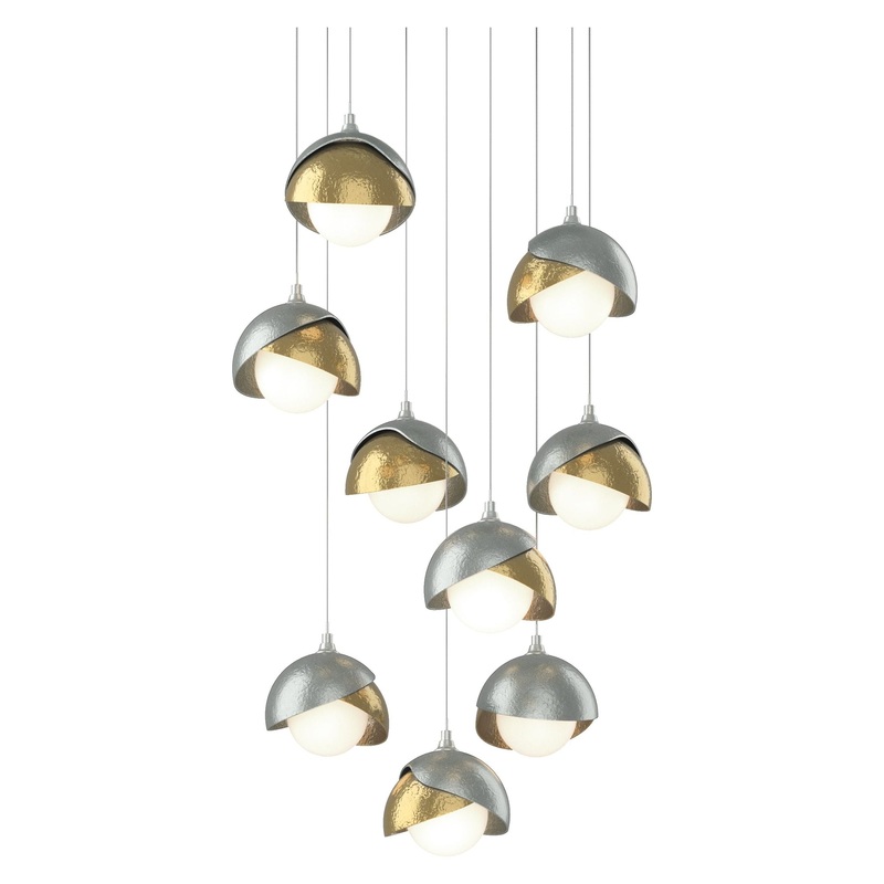 Brooklyn 9-Light Double Shade Pendant Vintage Platinum Modern Brass