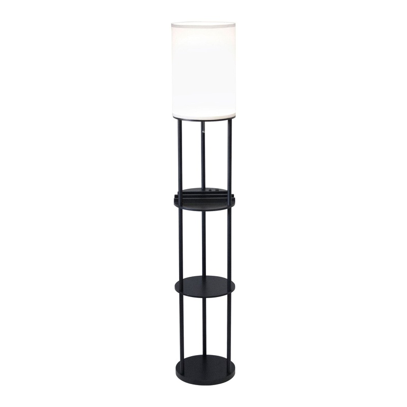 Charging Station Shelf Floor Lamp Black