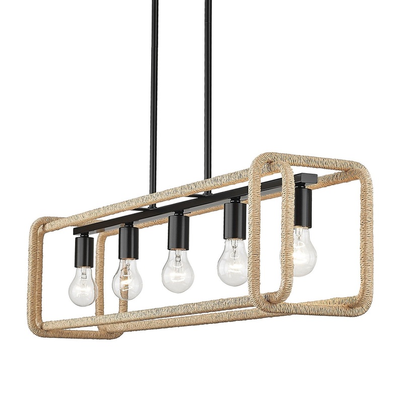 Five Light Linear Pendant from the Camden Collection in Matte Black Finish by Golden