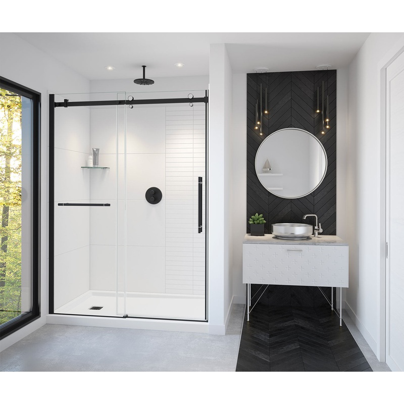 MAAX 138475-900-360-000 Vela 56 -59 x 78  in. 8mm Sliding Shower Door with Towel Bar for Alcove Installation with Clear glass in Matte Black and Chrome