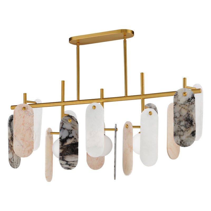 Megalith 5-Light Linear LED Pendant Natural Aged Brass Various Stone