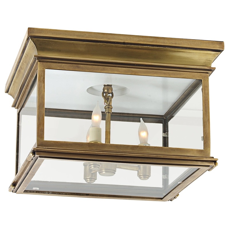 Three Light Flush Mount from the Club Square Collection in Antique-Burnished Brass Finish by Visual Comfort Signature