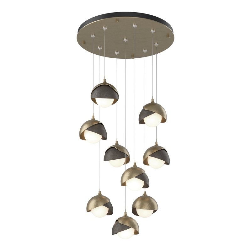 Brooklyn 9-Light Double Shade Pendant Soft Gold Dark Smoke
