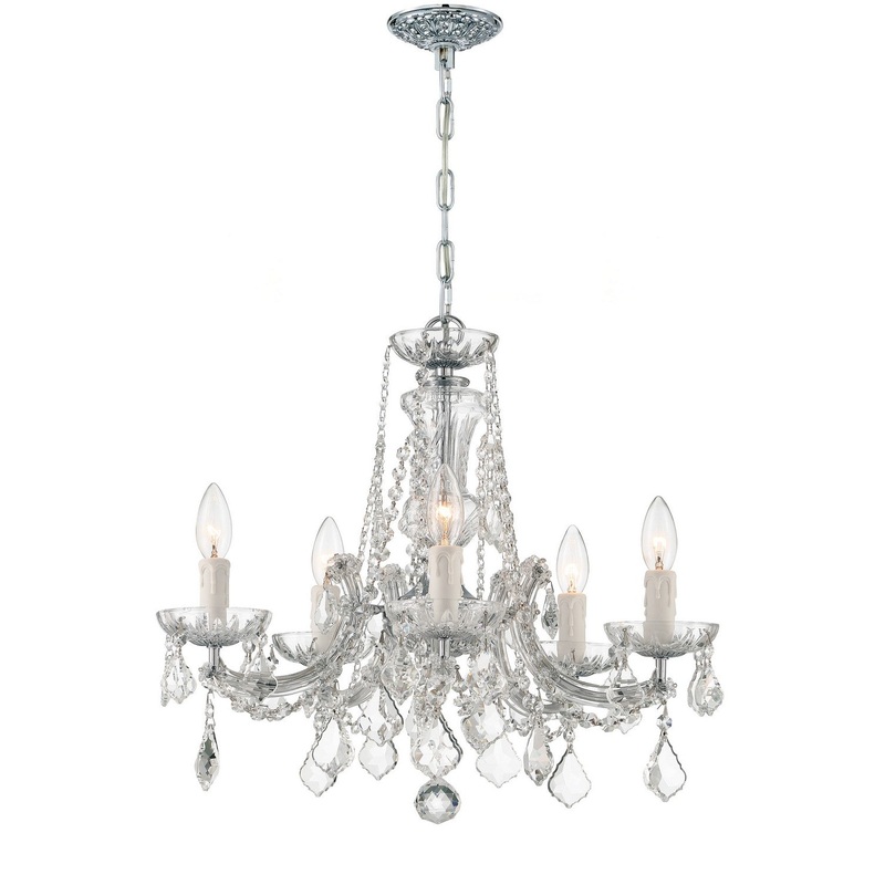Crystorama 4476-CH-CL-MWP Maria Theresa Five Light Mini Chandelier Polished Chrome