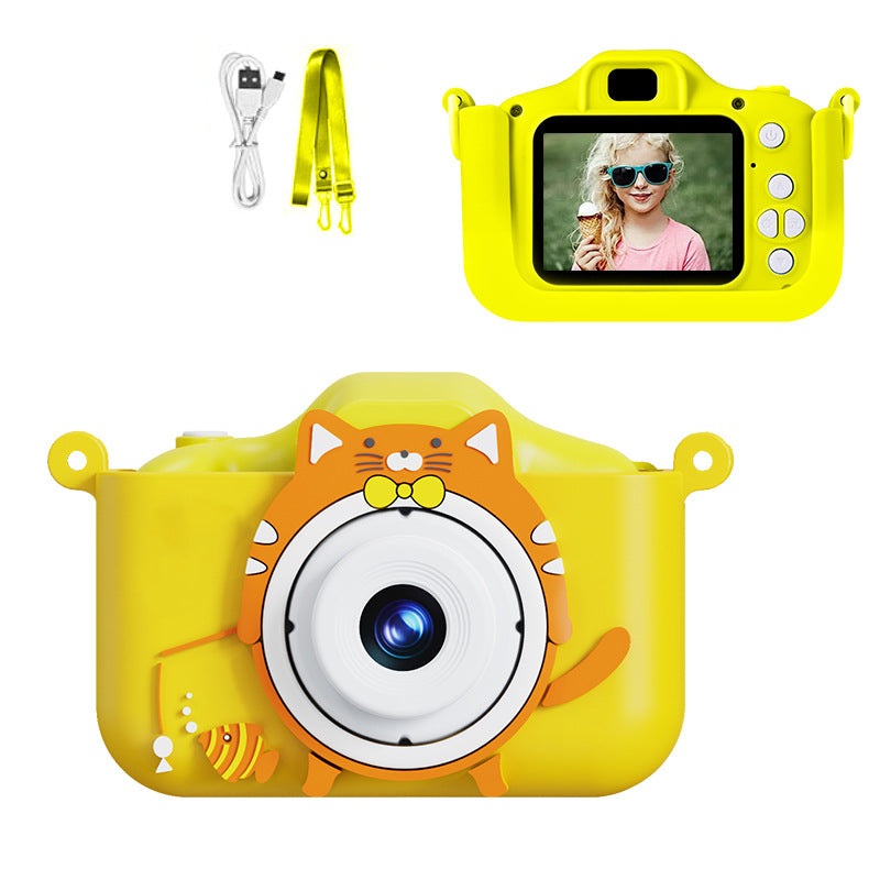 Digital Camera with Cute Cat Silicone Case – Dual Lens, 96MP, HD Screen & Music Playback(yellow)