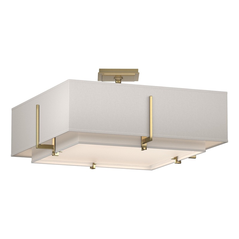 Exos Square Double Shade Semi-Flush Modern Brass Natural Anna Inner Shade & Flax Outer Shade