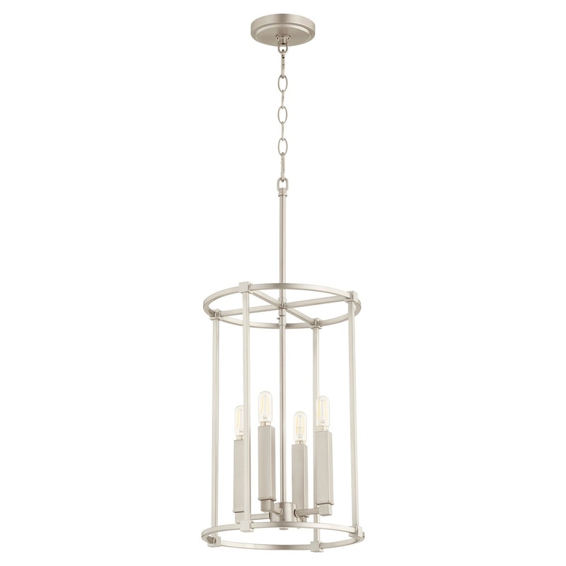 Four Light Entry Pendant from the Olympus Collection in Satin Nickel Finish by Quorum