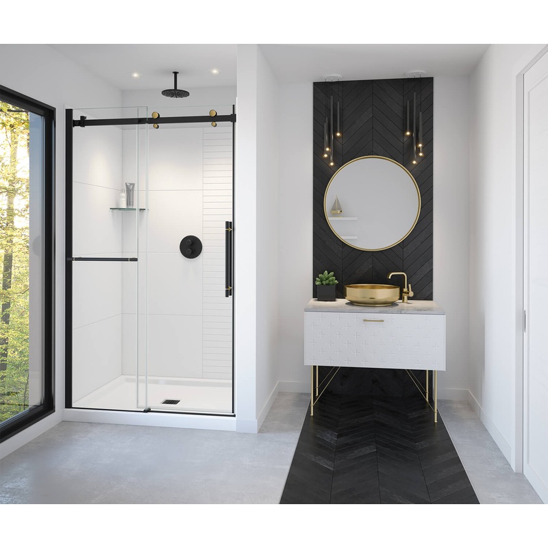 MAAX 138465-900-380-000 Vela 44 -47 x 78  in. 8mm Sliding Shower Door with Towel Bar for Alcove Installation with Clear glass in Matte Black and Brushed Gold
