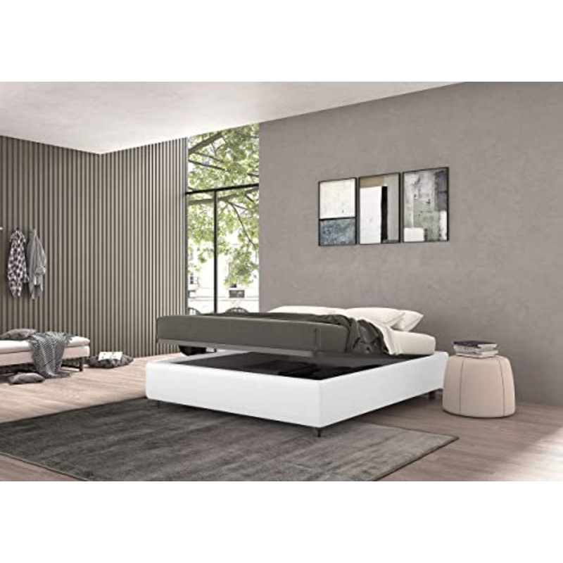 Talamo Italia Letto contenitore matrimoniale Vivaldi, Made in Italy, Struttura in ecopelle imbottita, Adatto a materasso 160×190 cm, Bianco
