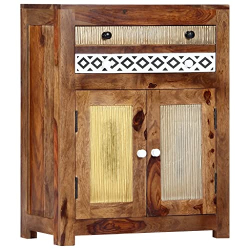 vidaXL Credenza Rustica Elegante con Cassetto e Anta Decorativa Robusta Stabile Armadietto Basso Madia Multicolore Legno Massello Sheesham