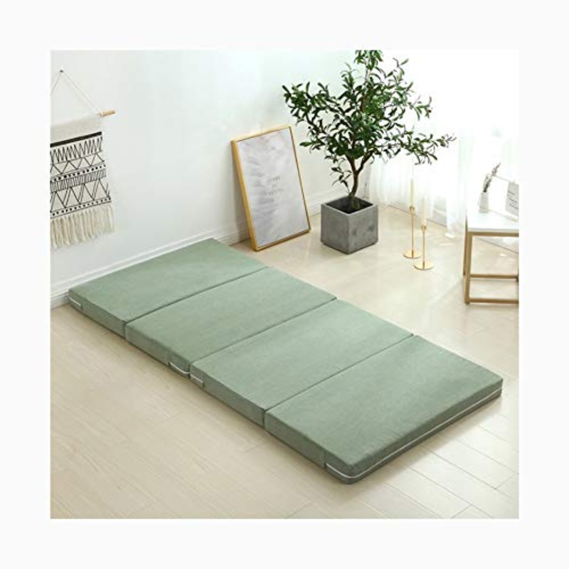 YANGLY Multifunzionale Materasso Pieghevole 5cm di Spessore Pieghevole for 4 Strati Traspirante E Lavabile (Color : Light Green, Size : 28x79inch)